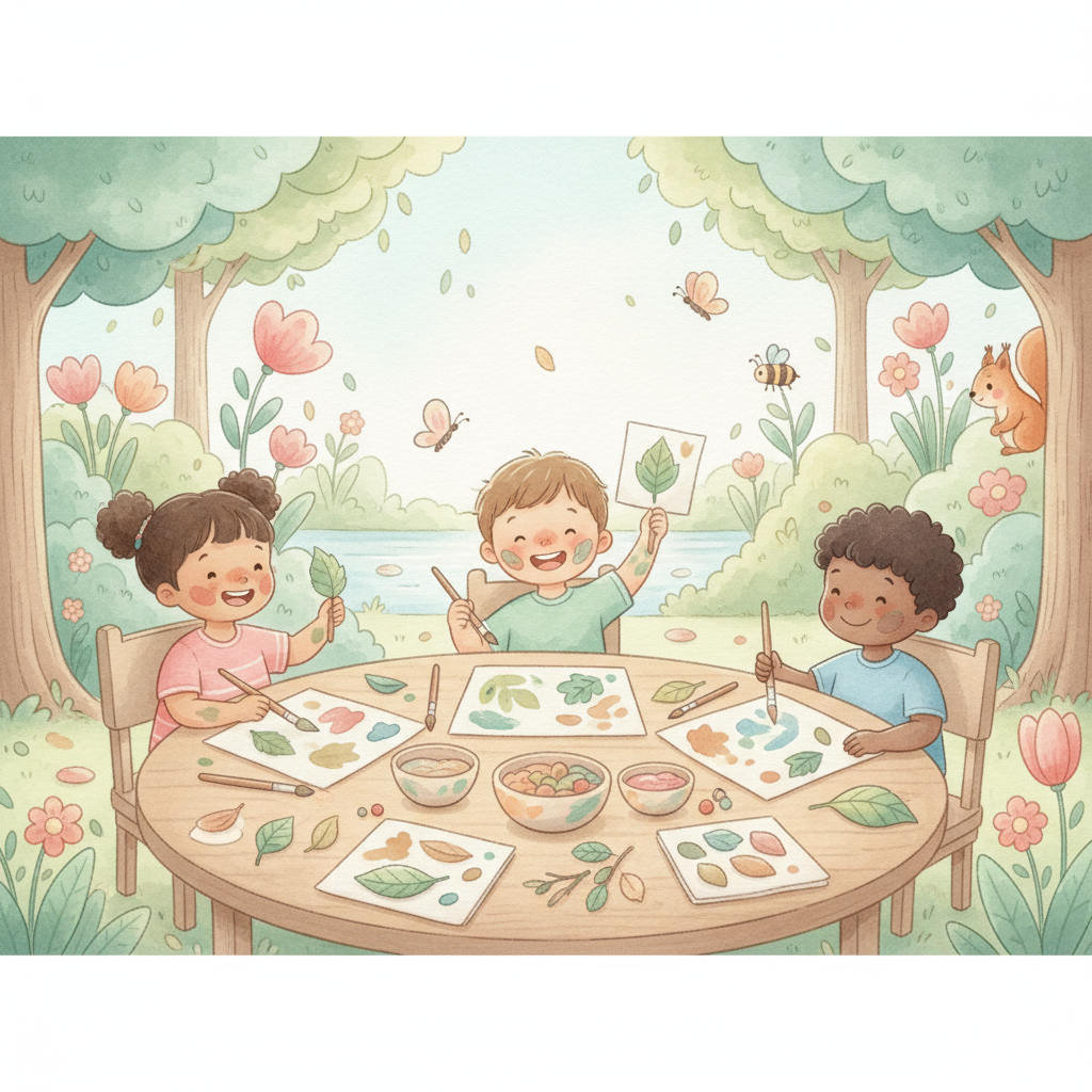 Pintura con hojas naturales